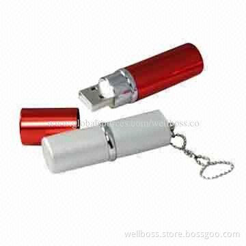 Lipstick-shaped Fashionable USB Flash Drives, 128MB to 16GB Flash Memory Capacity